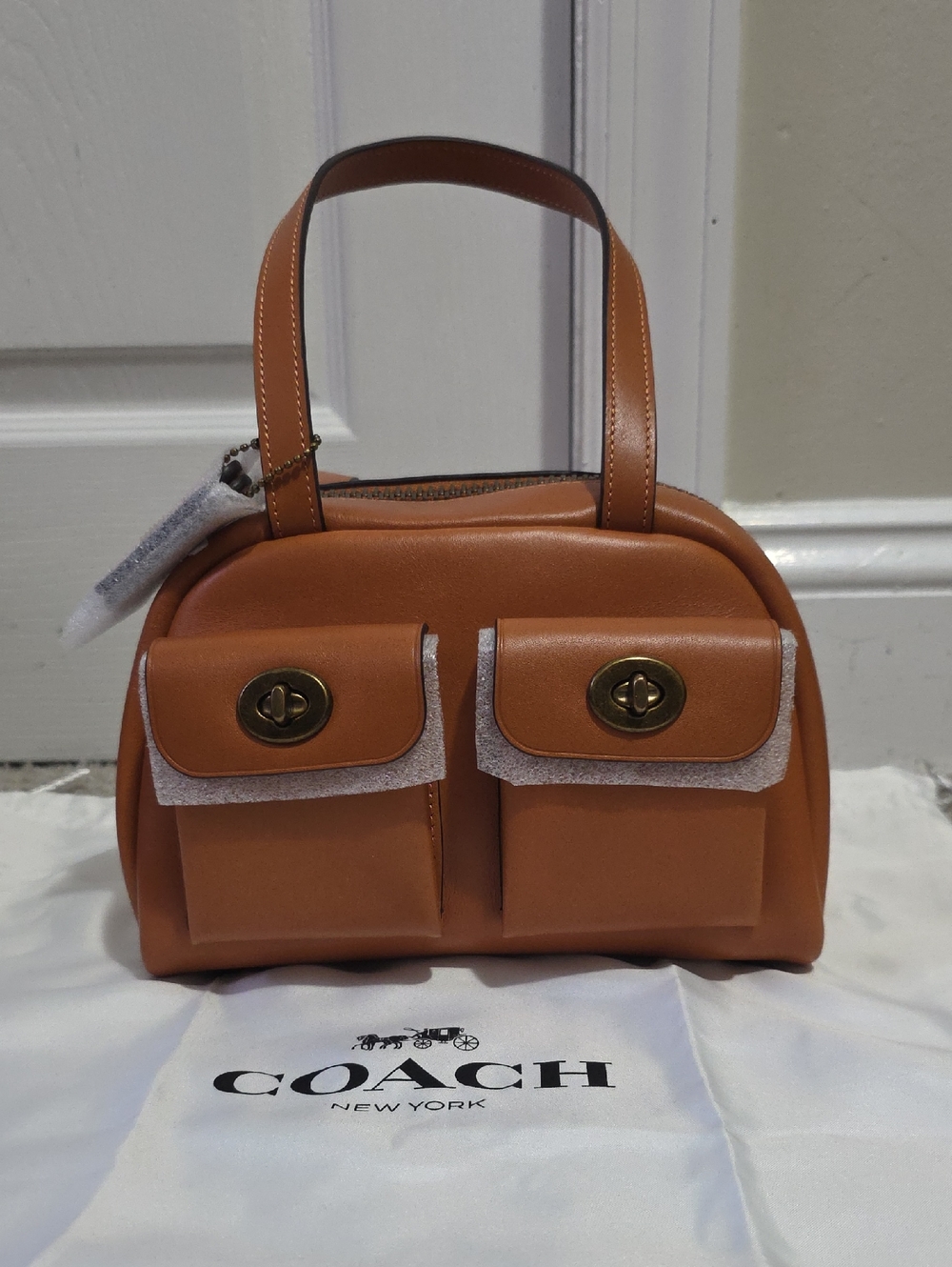 Coach Twin Turnlock 20 Bag Toffee and Dark Brass Leather